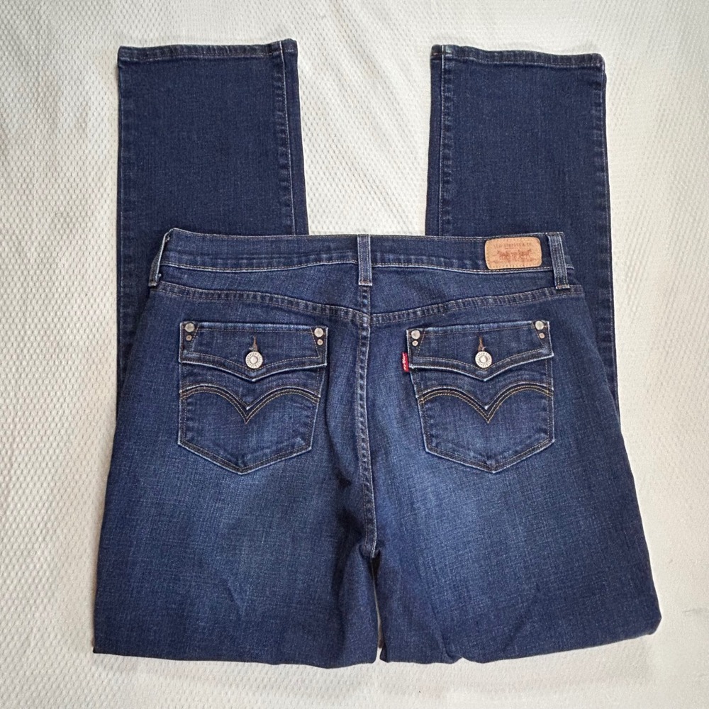 Levis 505 Straight Leg Jeans Womens 10M Dark Wash Blue Flap Pocket Denim 33x30